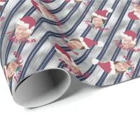 Silver & Blue Stripes Santa Hats Custom Photo Wrap Wrapping Paper