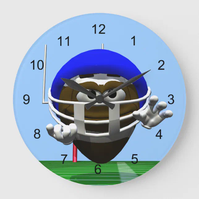 Funny Cartoon Football in a Helmet Large Clock