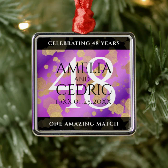 Elegant 48th Amethyst Wedding Anniversary Metal Ornament