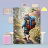 Cute mouse boy on his way to school,personalized  notebook