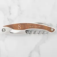 Classic Elegant Monogram Name Wood Grain  Waiter's Corkscrew