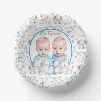 Twin Boy's Baby Shower Watercolor Animals Paper Bowls