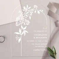 Modern White Botanical Arch Wedding Acrylic Invitations