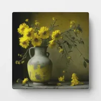 Antique Vase of Yellow Flowers Plaque