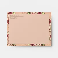 Peace and Joy, Pink and Gold Poinsettia Holiday Envelope