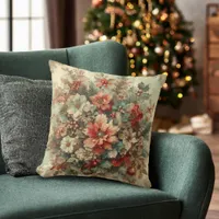 Elegant Vintage Christmas Flowers  Throw Pillow