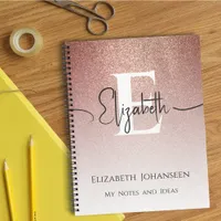 Girly Chic Rose Gold Glitter Elegant Monogrammed Notebook