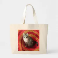 Pearl Cat on Afghan Large Tote Bag