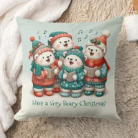 Cute Polar Bears Sing Have a Very Beary Christmas! Throw Pillow