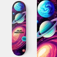 Cosmic Universe Planets Galaxy Pink & Blue Skateboard