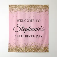 Gold Glitter Pink 18th Birthday Party Welcome Tapestry