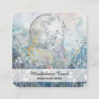 *~* Floral Full Moon Flowers AP70 Ethereal QR Square Business Card