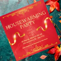 Golden Red Housewarming Party Invitation