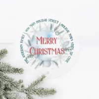 Festive Winter Greenery Christmas Return Address Classic Round Sticker