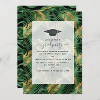 Exotic Tropical Green and Gold Graduation Party Invitation