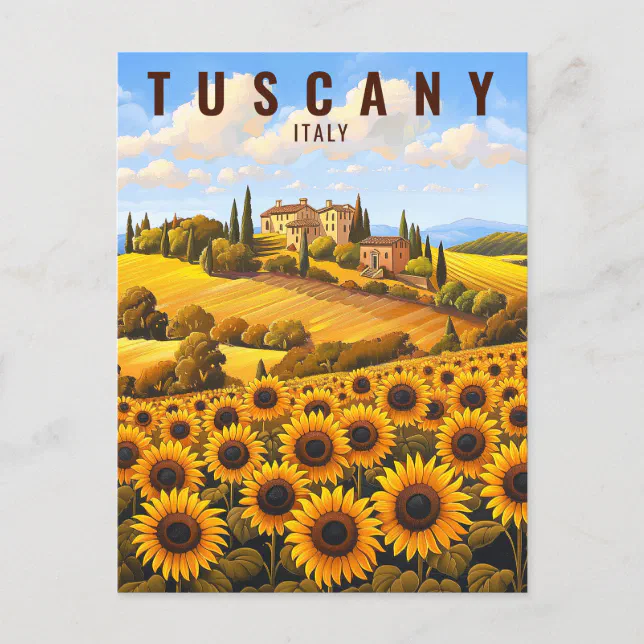 Painting of Tuscany Sunflowers | Italy Travel Art Postcard