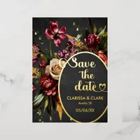 Dark Moody Bold Wild Flower Save The Date Foil Invitation