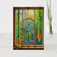 Dreamcatcher with Blue, Green and Orange Feathers  Foil Greeting Card