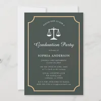 Vintage Teal & Gold Law School Grad Photo Party Invitation