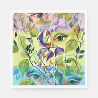 Handpainted Elegant Feminine Eyes Colorful Leaves  Napkins