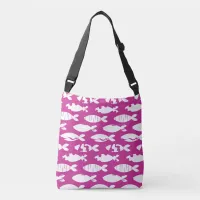 Distressed Look Fish Pattern Pink and White Crossbody Bag