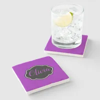 Vibrant, Bold Fuchsia Purple Personalized  Stone Coaster