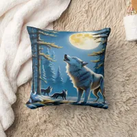 Majestic Wolves Howling Under a Full Moon Throw Pillow