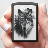 Majestic wolf amidst a misty forest at twilight zippo lighter