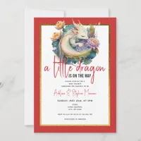 A Little Dragon Is On The Way Red Baby Shower Invitation