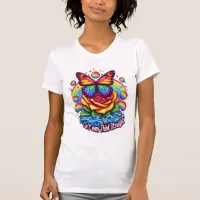 Vibrant Butterfly Perched on Colorful Rose T-Shirt