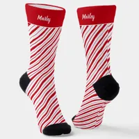 Hand Drawn Peppermint Stripe Classic Fun Christmas Socks