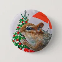 Cute Santa Chipmunk Christmas Button