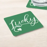 Lucky Shamrock St Patricks Day Square Paper Coaster