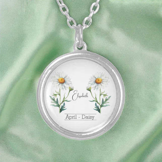 Birth Month Flower April Daisy  Silver Plated Necklace