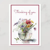 Thinking of You Watercolor Daisies in a Glass Vase Postcard