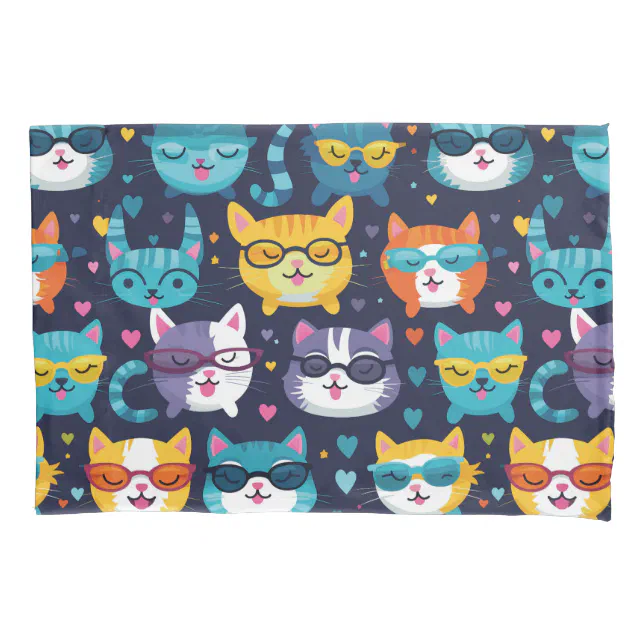 Assorted Cat Faces Funny Cool Cats Pillow Case