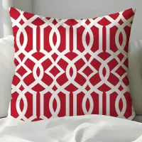 Trendy Red and White Moroccan Trellis Pattern Throw Pillow