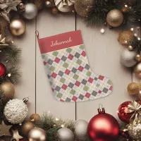Personalized Rustic Red Green Argyle Large Christmas Stocking