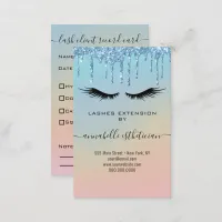 Glitter Blue Eyelash Extension Client Record Business Card