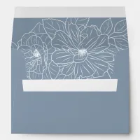 Dusty Blue Elegant Floral Sketch Wedding Envelope