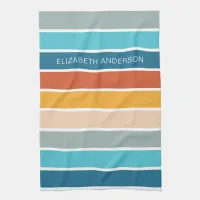 Modern Retro Sunset Stripes Personalized  Kitchen Towel