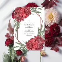 Geometric Burgundy and White Floral Wedding Invitation