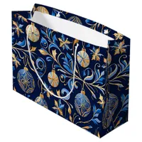 Blue and Gold Ornamental Christmas Designs Large Gift Bag