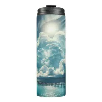 Beautiful Ocean, Dock and Fluffy Clouds Thermal Tumbler