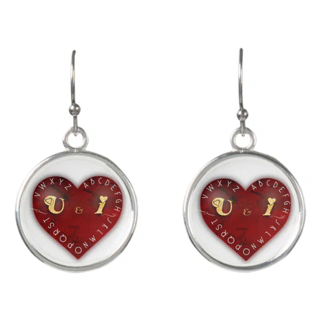 You and I - alphabet game on a red heart Earrings