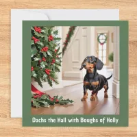 Dachshund Funny Picture Cute Doxie Holly Christmas Holiday Card