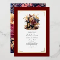 Gold, Navy & Burgundy Wine Tasting Bridal Shower Foil Invitation