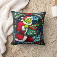 The Grinch wears a Red hat, Throw Pillow