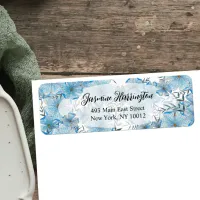 Blue Flowers with Green Leaves Return Address Label