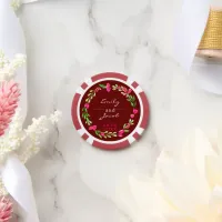 Elegant Pink Floral Wreath Dark Red Wedding Poker Chips